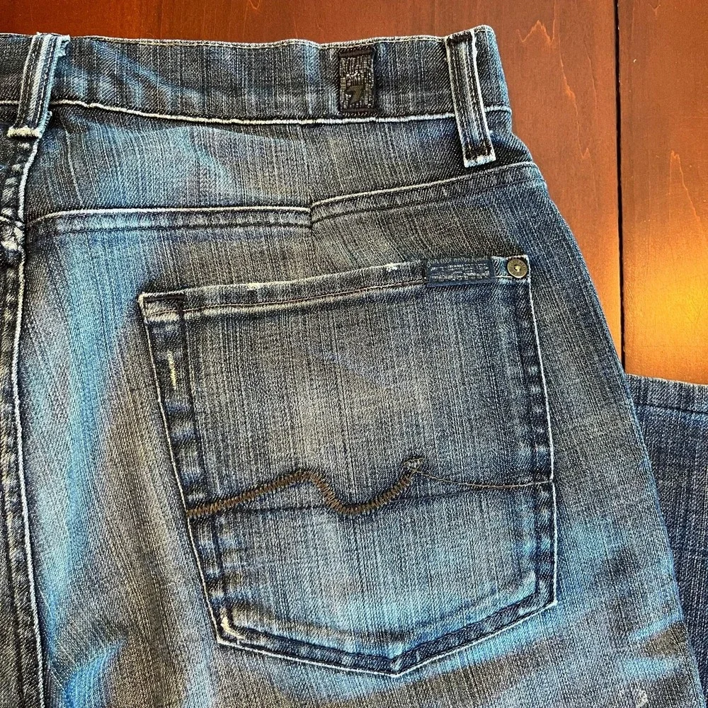 7 For All Mankind Bootcut Jeans Mens‎ 32x29 Dark Distressed Faded Stretch